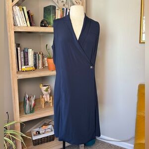 Ecru Navy Midi Dress work wrap around small